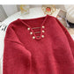 Niche design personalized V-neck bright silk long sleeve Pullover Top  6121