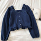 Corduroy Ruffle square collar collarbone short shirt  6246