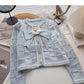 Xiaoxiang style pattern short sweater coat bow flower long sleeve top  6190