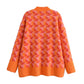 New geometric jacquard sweater jacket loose lazy cardigan  7414