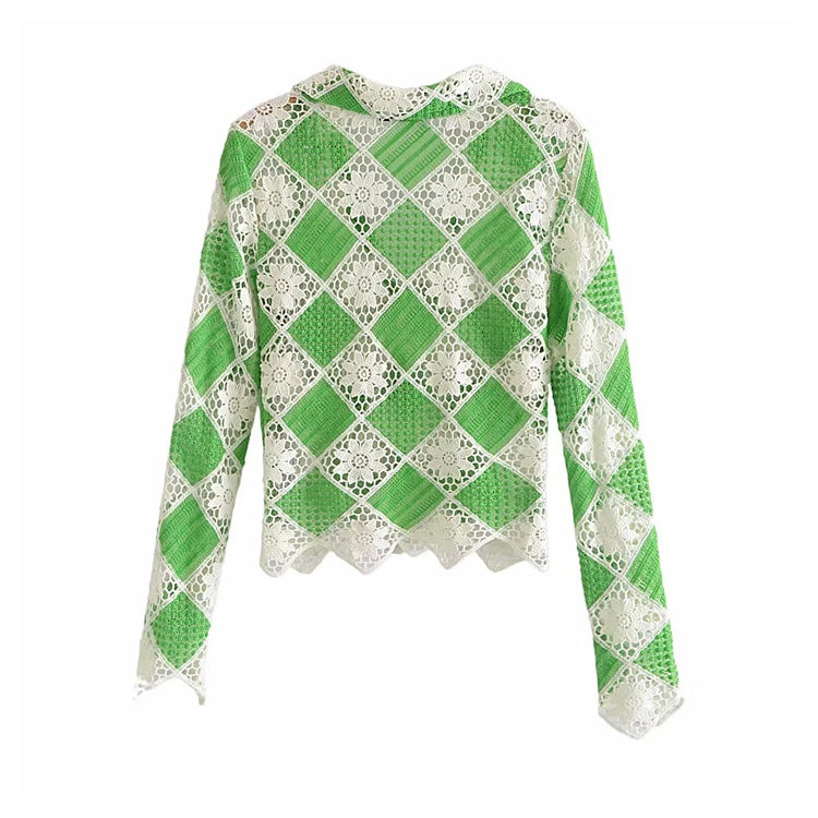 Flower Crochet top short cut out sweater  7278