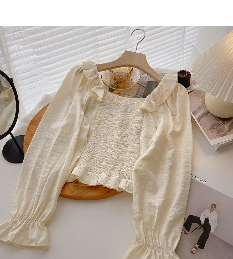 Design sense niche shirt slim French flare sleeve top  6420