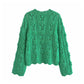 New vintage green ball cut out sweater sweater sweater  7246
