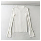 Single breasted flare sleeve pit stripe solid color sweater  7384