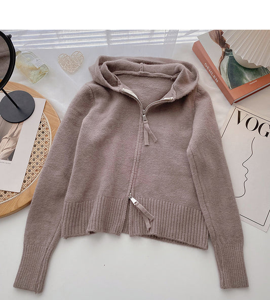 Cardigan-Strickjacke mit Kapuze, vielseitiges Langarm-Top 6522