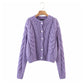 New lazy style round neck single breasted twist sweater  7321