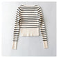 Pull rayé à manches longues et col en U pour femme 7340