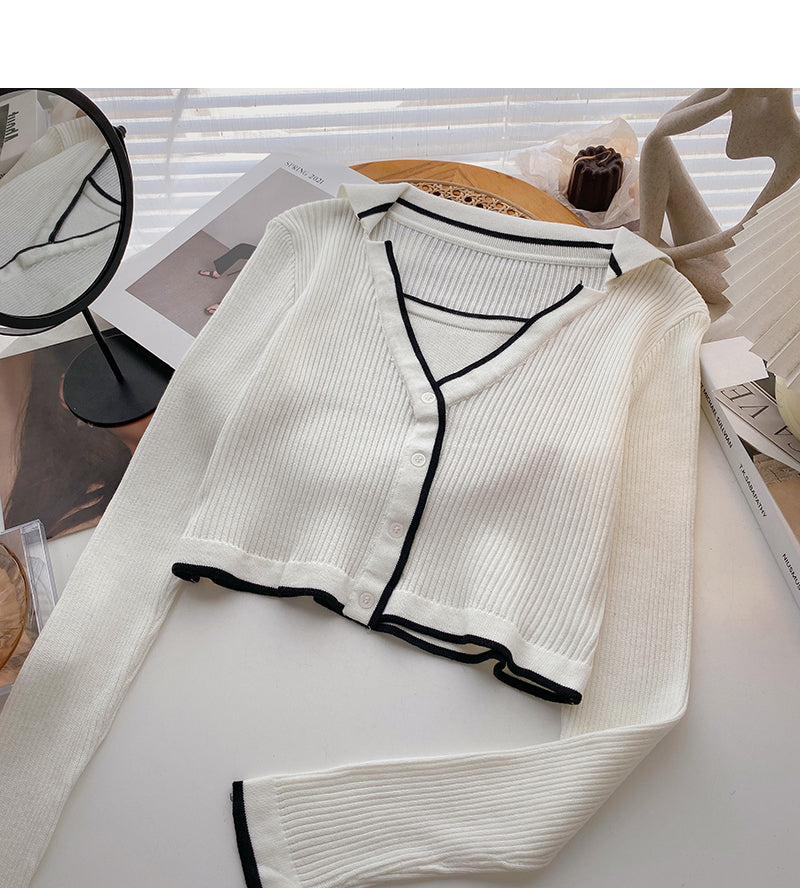 Schlankes Design mit personalisiertem Revers-Langarm-Pullover Top 6604