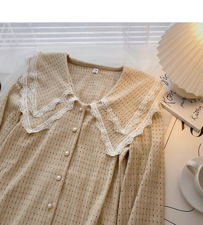 Baby collar design shirt Lace Long Sleeve Top  6336