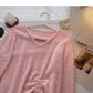 Imitation mink sweater niche V-neck drawstring slim top  6577