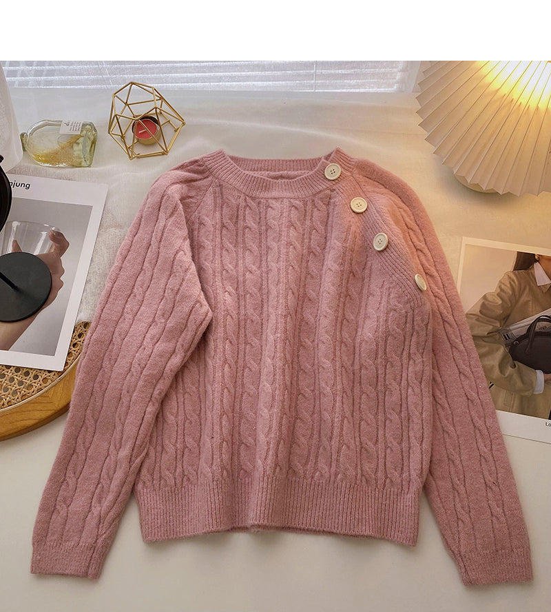 Design Sense personalisierter Diagonalknopf-Rundhals-Pullover mit vielseitigem Oberteil 6032