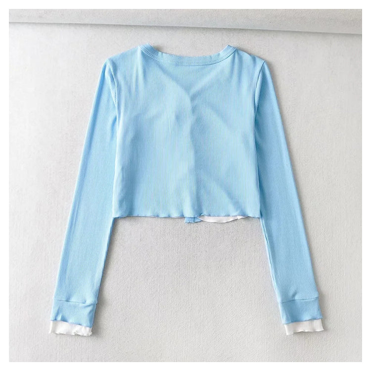 V-neck stretch slim short knit cardigan  7387