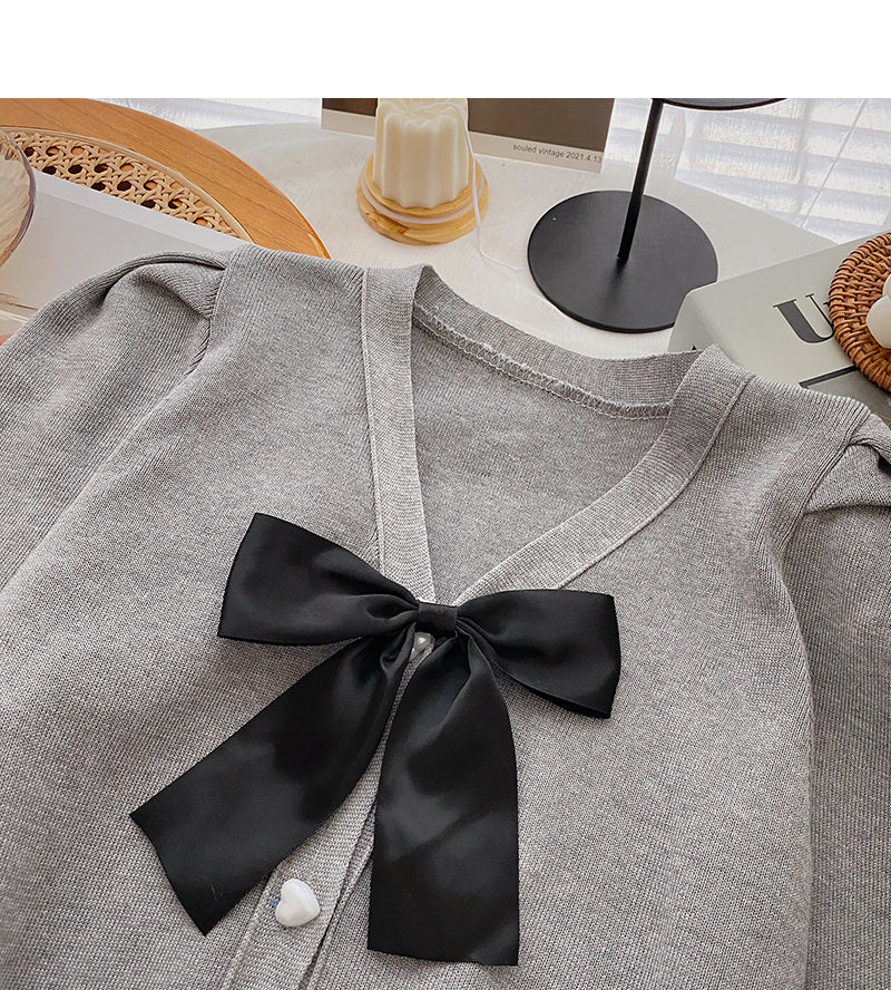 Französischer Pullover mit Laternenärmeln und Schleife 6474