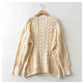 Loose cut-out woven lazy knit top  7370