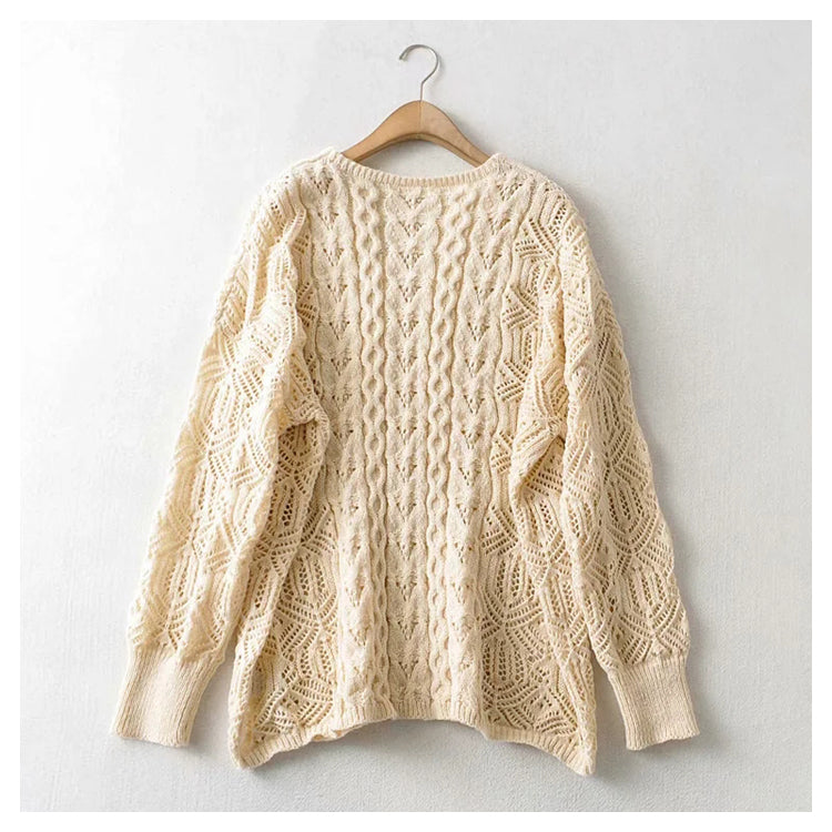 Loose cut-out woven lazy knit top  7370