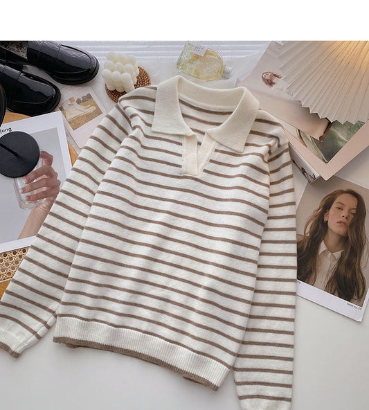 Gestreifter Strickpullover mit faulem Temperament, dünnes Oberteil 6571