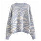Versatile animal jacquard V-Neck long sleeve loose knit cardigan coat  7247