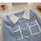 Knit cardigan design contrast color long sleeve top  6584
