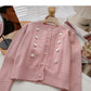 Vintage round neck pearl button cardigan sweater  6003