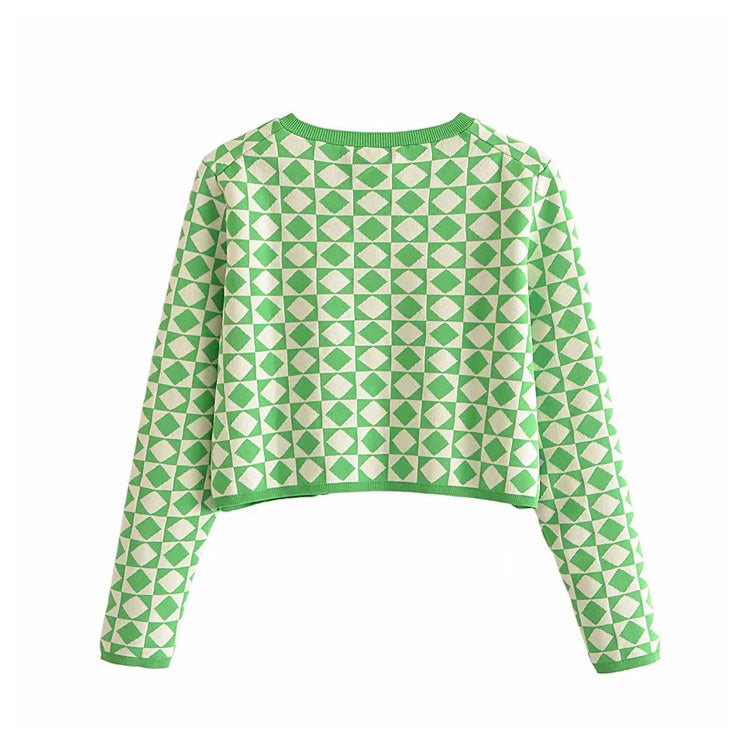 Manteau cardigan en tricot jacquard à losanges doux et mince 7261