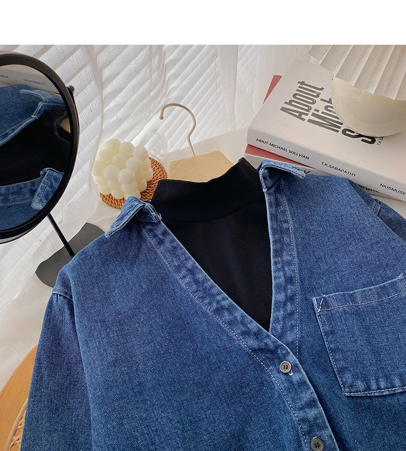Denim Long sleeve design, stitching and thin shirt  6333