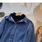 Niche design fashion stitching short Denim Long Sleeve Shirt 6330