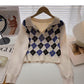 Plaid long sleeve sweater small short Pullover Top  6573