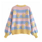 Sweet flower printed jacquard knitted coat cardigan  7189