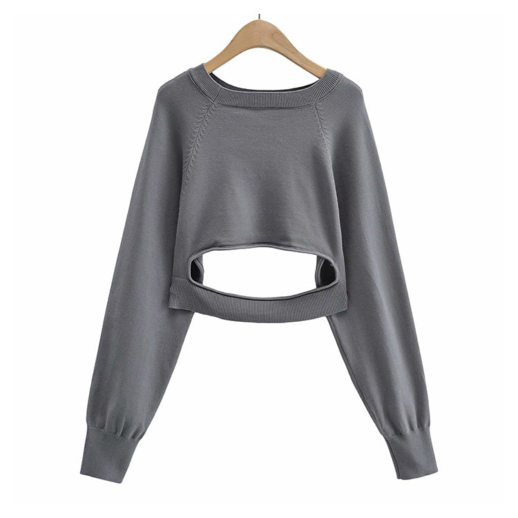 Irregular knitwear hollowed out design temperament versatile overlay blouse  7300