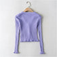 Vintage fungus edge sweater slim high waist top  7181