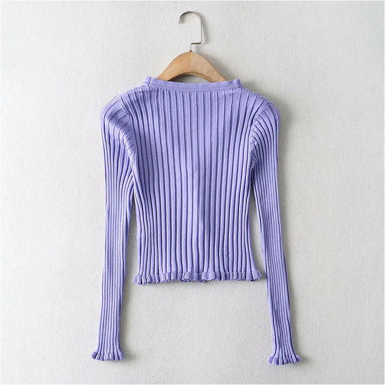 Vintage fungus edge sweater slim high waist top  7181