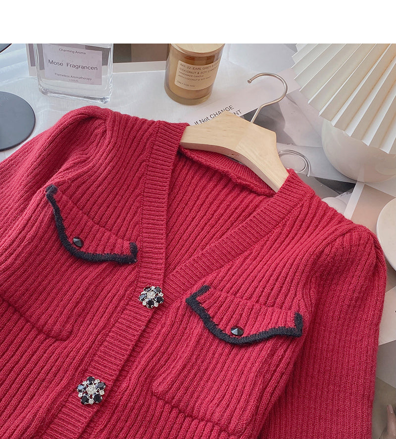 Slim slim lazy V-neck single breasted top  6200