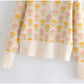 Retro Herbst Mädchen süßes Temperament zweifarbige Blume kurzer Pullover Pullover 7163
