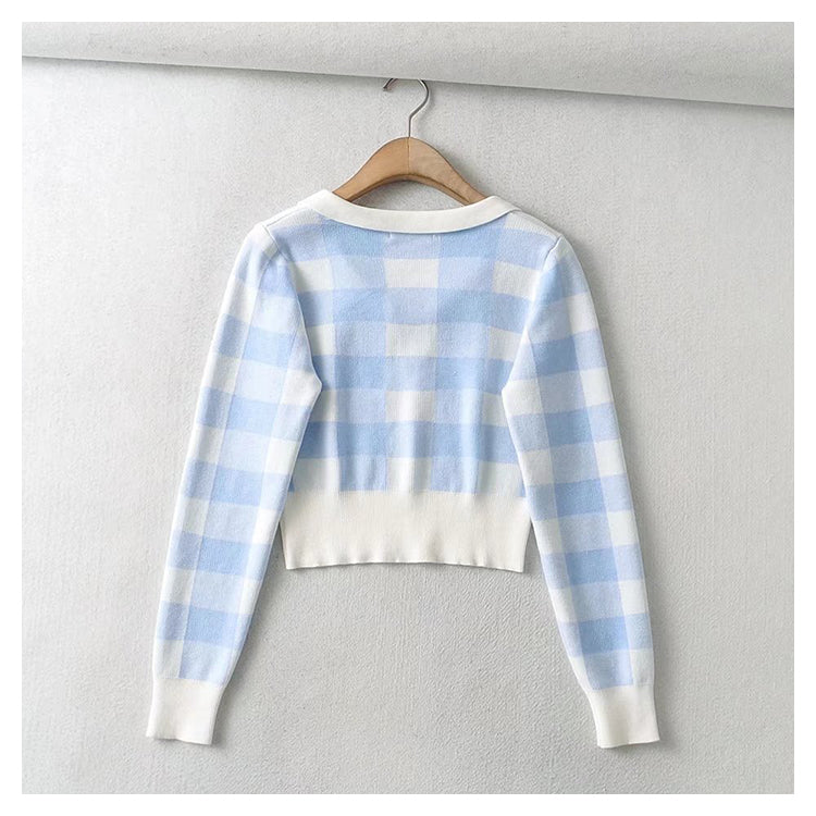 T-shirt col polo à carreaux motif échiquier vintage 7394