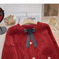 Round neck Vintage bow sweater coat  6195