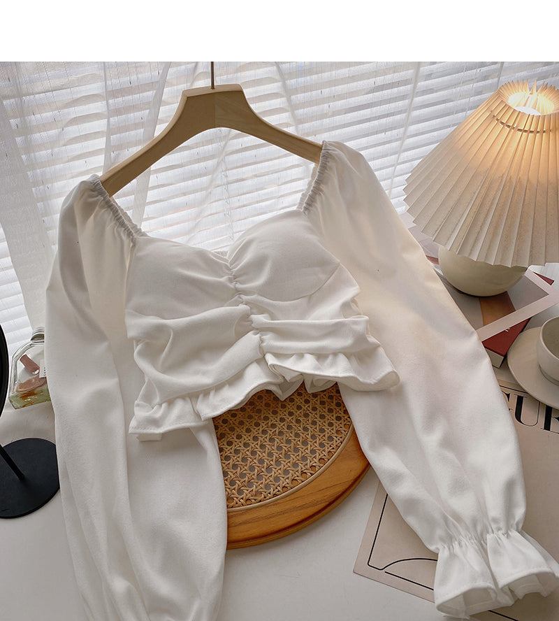 Haut coupe slim à col carré court et design de niche avec clavicule qui fuit 6325