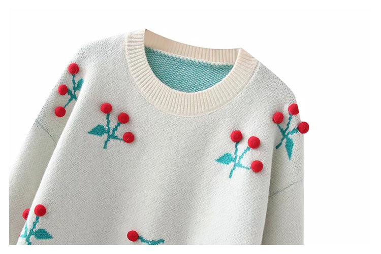 Pull col rond à fleurs tridimensionnelles, pull tricoté, haut ample et paresseux 7388