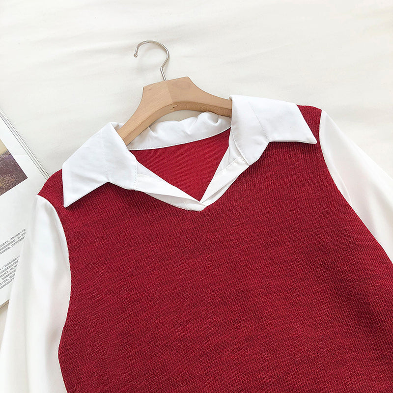 Women's sense of foreign style fake two-piece shirt design  6240