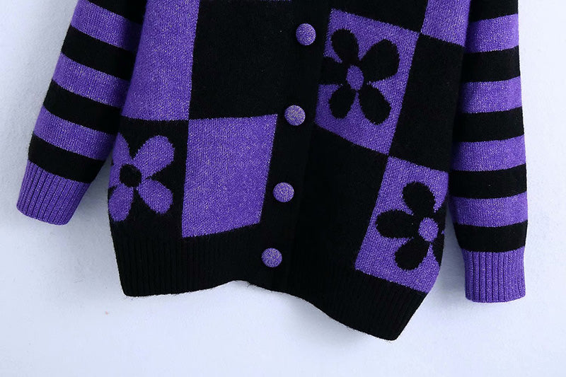 New French Vintage flower jacquard sweater knitted coat  7200