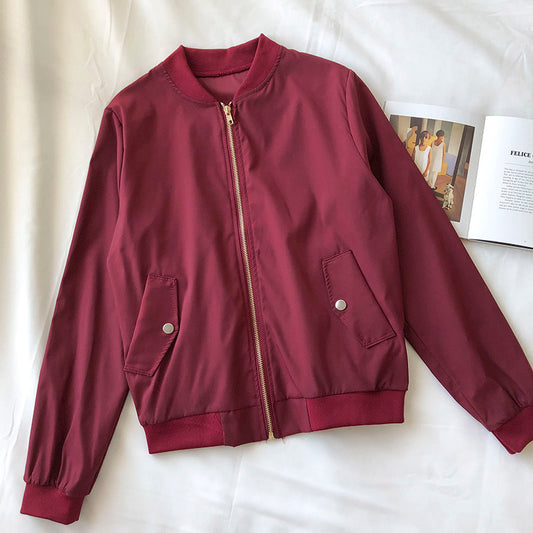 Baseballjacke locker Langarm Stehkragen Reißverschlussjacke Damen 6210
