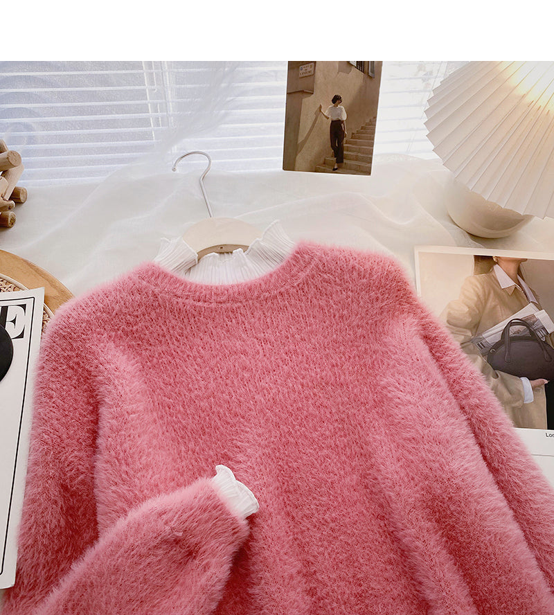 Imitation mink sweater design feeling lazy top  6167