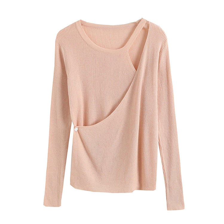 Chemise en tricot irrégulier pour femme, coupe slim, couleur pure, automne 7267