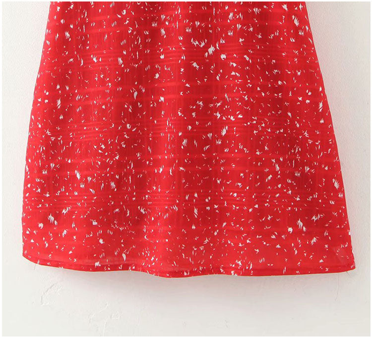 Vielseitiges, französisches, einreihiges Blumenkleid mit V-Ausschnitt und Blasenärmeln 7094