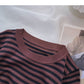 Design sense hollowed out long sleeve sweater slim striped top  6602