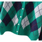 V-neck diamond check button long sleeve loose knit cardigan coat  7362