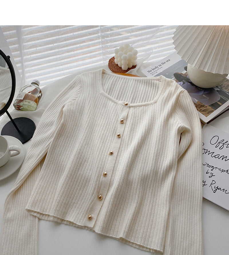 Long sleeve Pullover small square neck sweater  6636