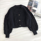 Loose coat women's long sleeve retro three button sweater  5836