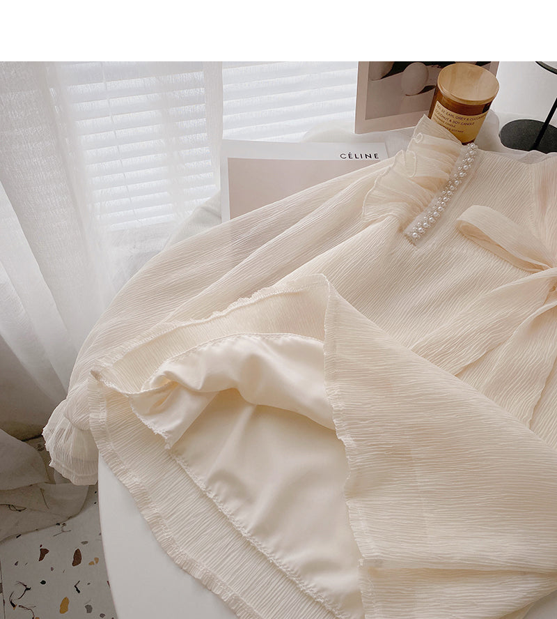 New Korean version nail bead Ruffle slim long sleeve top  6428