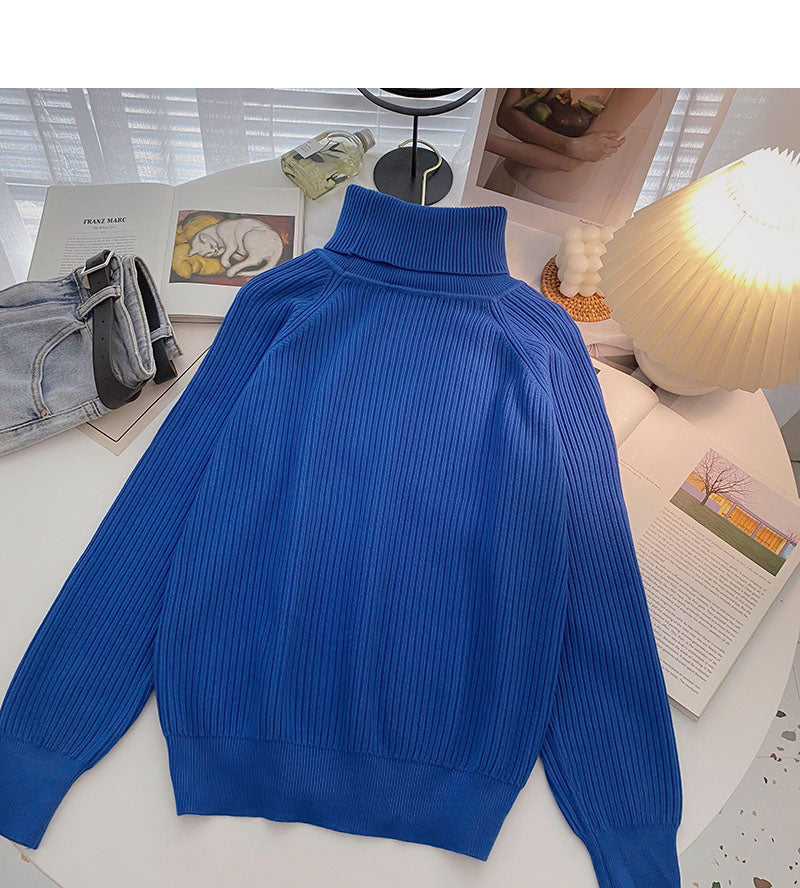 Strickpullover Damen Retro Einfach Stehkragen Pullover Langarm Top 6662