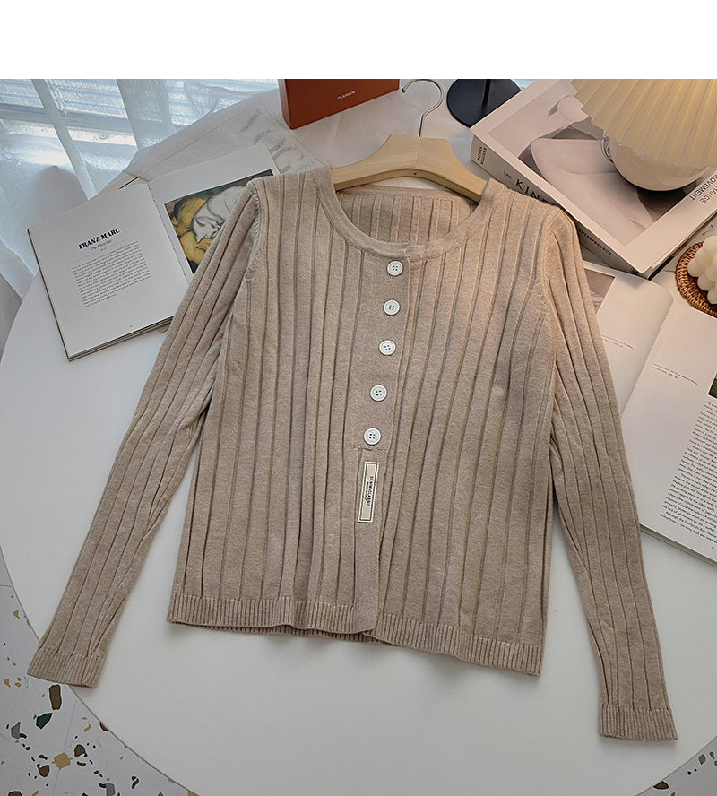 Einreihiger einfarbiger Pullover mit langen Ärmeln 6555